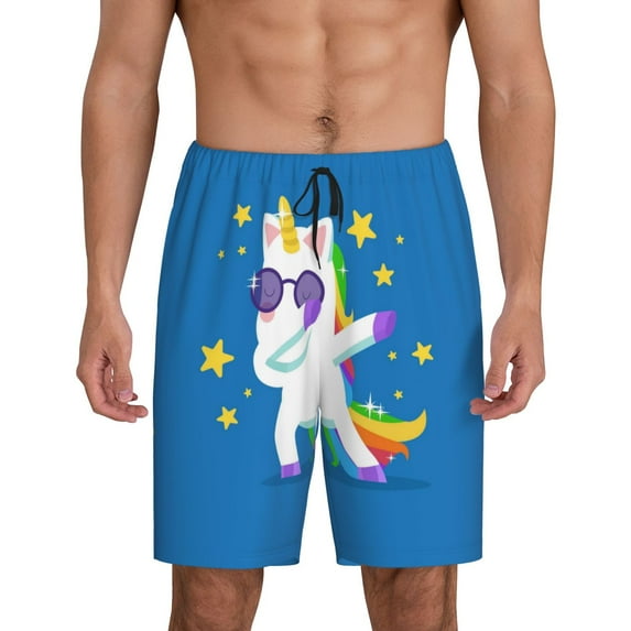 Fotbe Cool Unicorn Star Golden Pajama Shorts for Men, Men's Pajama Bottoms, Sleepwear,Short Pajama Pants-Small
