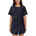 thumbnail image 1 of Fotbe Copper-Gold Gloss Outline Flower Print Pajama Set for Women 2 Piece Loungewear Short Sleeve Tops and Shorts Set Soft Sleepwear-Small, 1 of 7