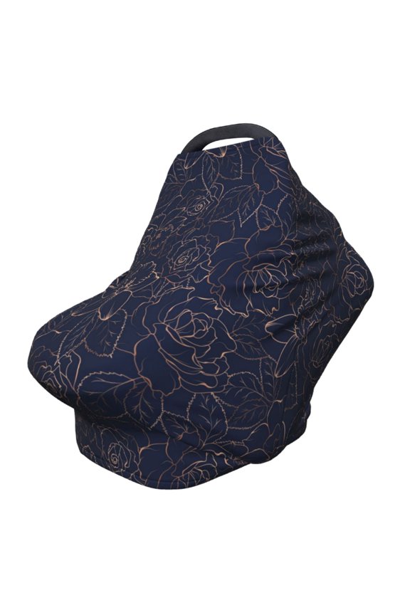 Fotbe Copper-Gold Gloss Outline Navy Dark Blue Pattern Car Seat Covers for Babies, Nursing Breastfeeding Cover Infant Carseat Canopy, Soft Stretchy Carrier Cover