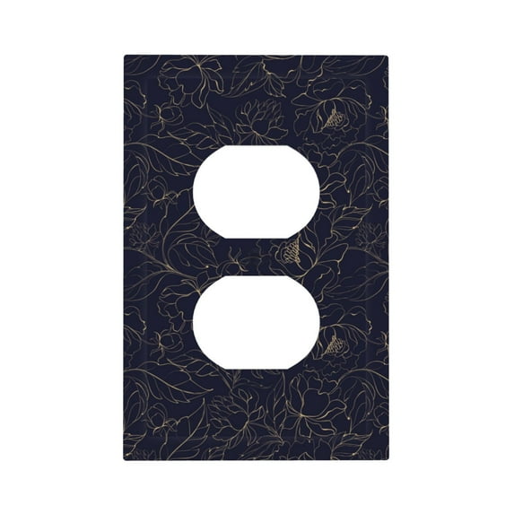Fotbe Copper-Gold Gloss Outline Peony Print Duplex Receptacle Wall Plate, 1-Gang 5.0" x3.0" Wall Outlet Covers, Dual Outlet Faceplates Covers, Color-matched Screws Included-Style S
