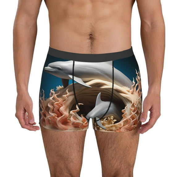 Fotbe Coral Fish Dolphin Men’s Total Support Pouch Boxer Briefs, X-Temp Cooling, Moisture-Wicking Underwear, Regular, Long-leg and Trunk-X-Large