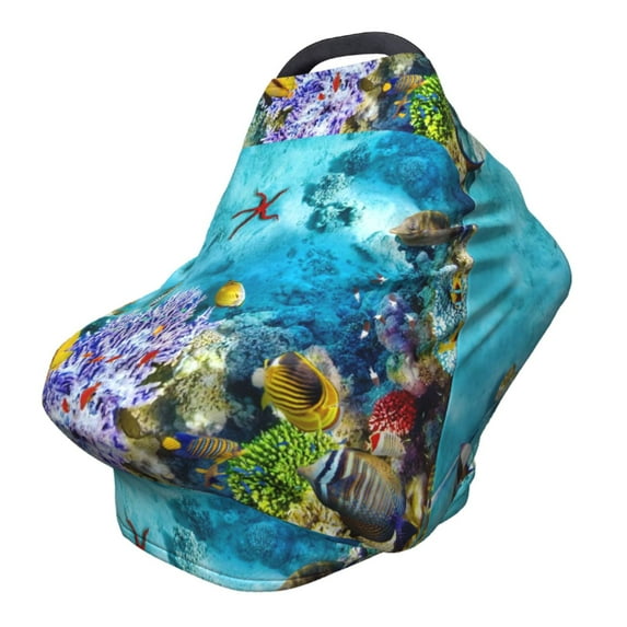 Fotbe Corals and Tropical Fish Pattern Car Seat Covers for Babies, Nursing Breastfeeding Cover Carseat Canopy, Soft Stretchy Carrier Cover