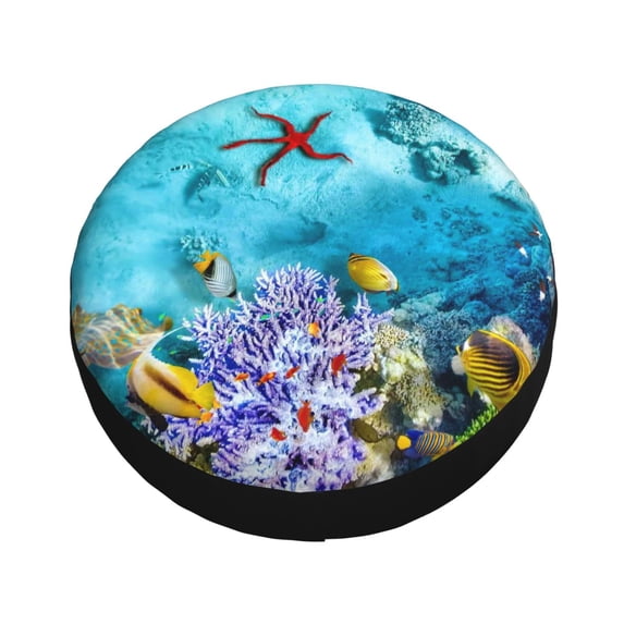 Fotbe Corals and Tropical Fish Spare Tire Cover Thickening Universal Fit for Jeep, Trailer, RV, SUV, Truck, Tough Tire Wheel Soft Cover-14 inch