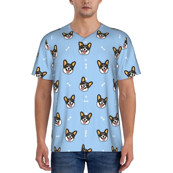 Fotbe Corgi Dog Baseball Jersey Shirt for Men and Women, Casual Short Sleeves Button Down T-Shirt-4X-Large