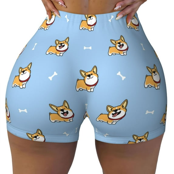 Fotbe Corgi Dog Seamless Shorts, Womens Workout Shorts High Waist Stretch Booty Short for Gym/Yoga/Running/Biking-