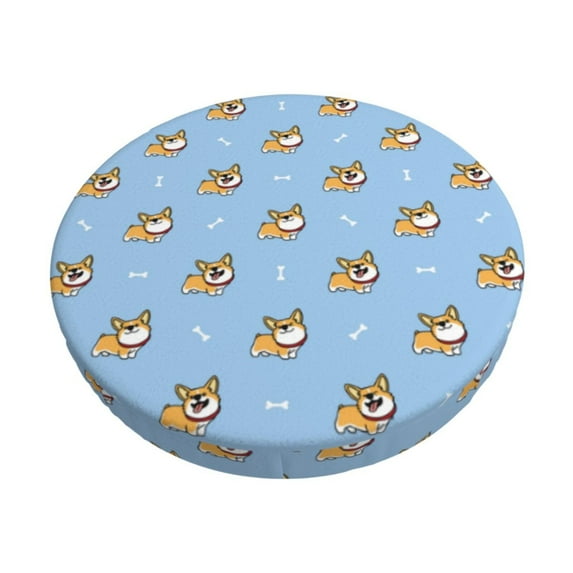 Fotbe Corgi Dog Stool Covers Round,Waterproof Round Bar Stool Covers Bar Chair Covers Washable Stool Cushion Slipcover for 12-14 Inch Chair-14 inch