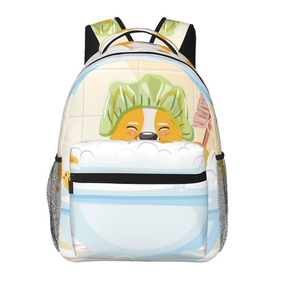 Fotbe Corgi In The Shower Cap Bathing Pattern Casual Backpack for School, Travel, and Outdoor Activities - Durable, Lightweight, and Comfortable