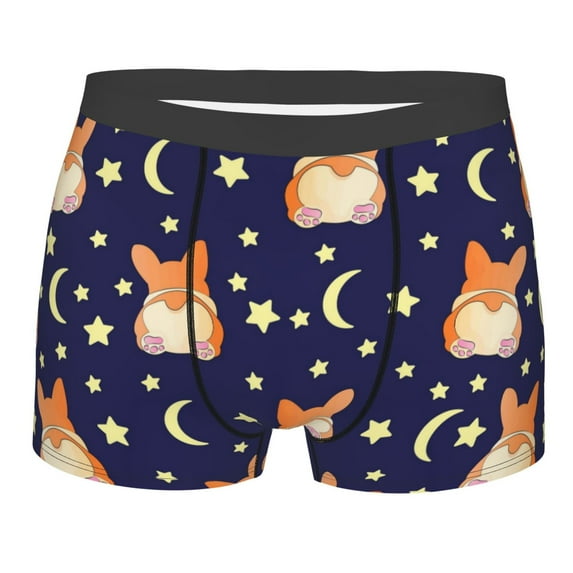 Fotbe Corgi Lying With Moons And Stars Men’s Total Support Pouch Boxer Briefs, X-Temp Cooling, Moisture-Wicking Underwear, Regular, Long-leg and Trunk-X-Large
