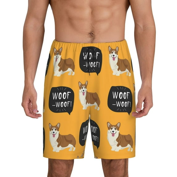 Fotbe Corgi Pajama Shorts for Men, Men's Pajama Bottoms, Sleepwear,Short Pajama Pants-XX-Large