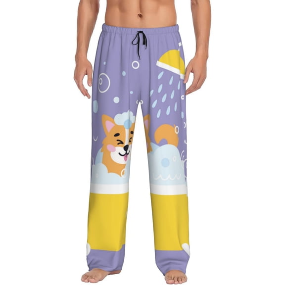 Fotbe Corgi Washing in Bathtub Men's Pajama Pants,Sleepwear Pants,Pj Bottoms Drawstring And Pockets-Medium