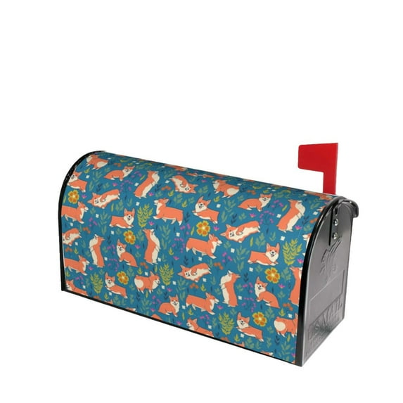 Fotbe Corgi with Flowers Mailbox Covers Post Letter Box Cover Garden Decor Standard Size-25.5x21 in