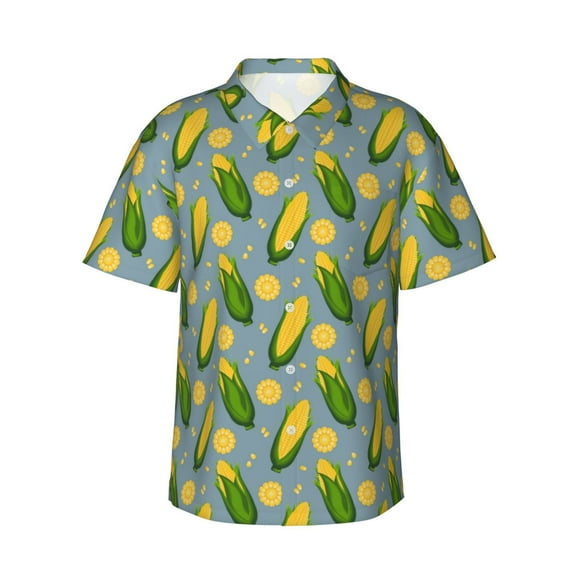 Fotbe Corn On The Leaves Hawaiian Shirt for Men Unisex Summer Beach Casual Short Sleeve Cotton Linen Button Down Shirts-3X-Large