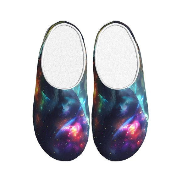 Fotbe Cosmic Cat In Window Pattern Women's Fuzzy Curly Fur Memory Foam Loafer Slippers Indoor Outdoor Slippers Winter Home Shoes-44/45