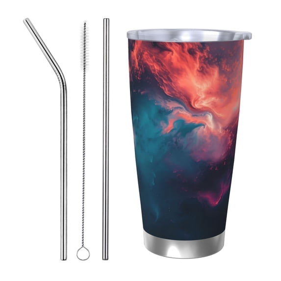 Fotbe Cosmic Paint Swirl Pattern 20 oz Tumbler Stainless Steel Vacuum Insulated Coffee Ice Cup Double Wall Travel Flask Leak-proof Coffee Cup-Straw Three-piece Set