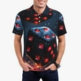 thumbnail image 1 of Fotbe Cosmic Red Sparkle Dice Pattern Men’s Golf Polo Shirt – Breathable Performance Golf Shirt with Button-Down Collar-X-Large, 1 of 6