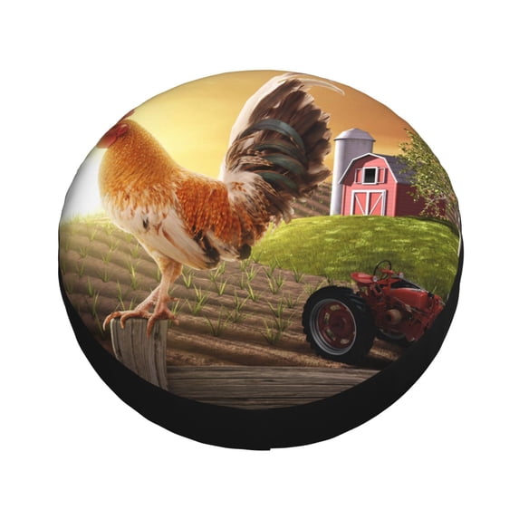 Fotbe Country Farm Morning Rooster Spare Tire Cover Thickening Universal Fit for Jeep, Trailer, RV, SUV, Truck, Tough Tire Wheel Soft Cover-15 inch