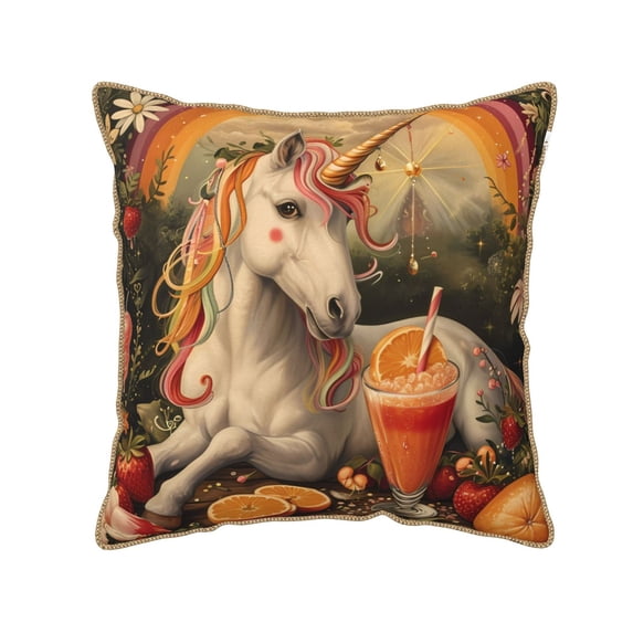 Fotbe Countryside Fruit White Horse Pattern Velvet Decorative Throw Pillow Covers with Elegant Piping, Soft Plush Cushion Cover for Sofa, Bed, Car, Office-18"x18"