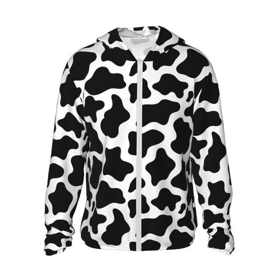 Fotbe Cow Print Black White Men's Women's UPF 50+ Sun Protection Jacket Hooded Cooling Shirt with Pockets Hiking Outdoor Performance-Large
