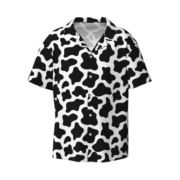 Fotbe Cow Print Black White print Short Sleeve Button Down Shirts for Men Casual Summer Beach Wrinkle Free Shirt-Small