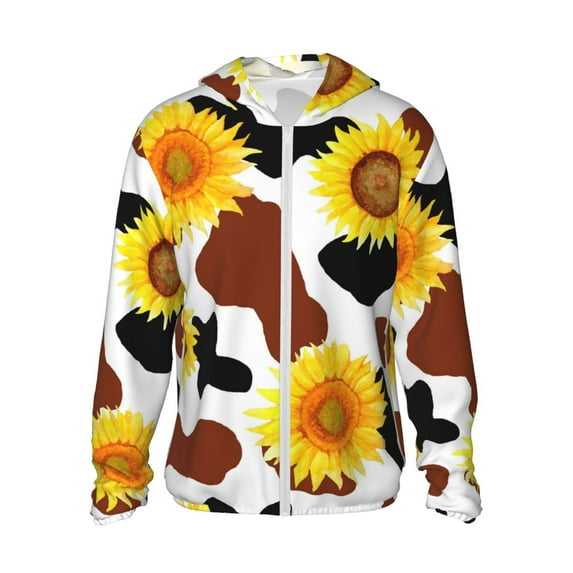 Fotbe Cow Print Sunflower Men's Women's UPF 50+ Sun Protection Jacket Hooded Cooling Shirt with Pockets Hiking Outdoor Performance-Small