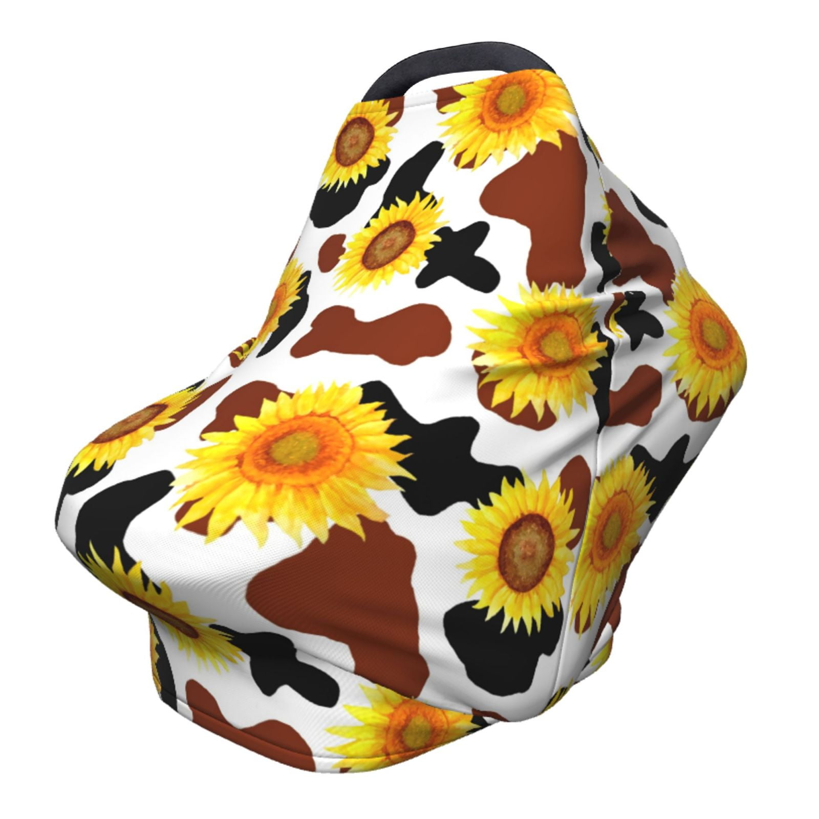 Fotbe Cow Print Sunflower Pattern Car Seat Covers for Babies, Nursing Breastfeeding Cover Infant Carseat Canopy, Soft Stretchy Carrier Cover