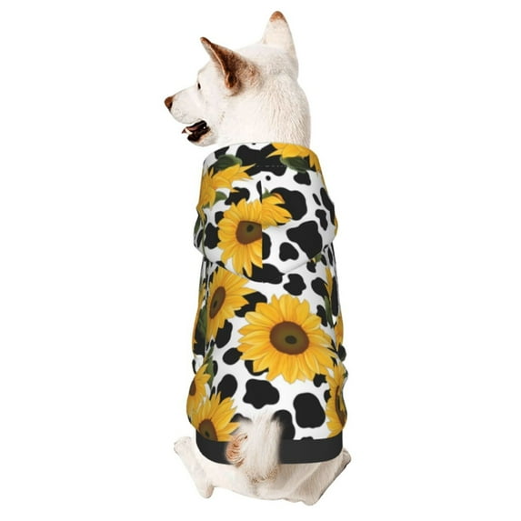 Fotbe Cow Print Sunflower Print Small Dog Sweater Hoodies Pet Grey Hooded Soft Fleece Sweatshirts with Pocket Fall Winter Puppy Cat Sweaters Warm Clothes-XX-Large