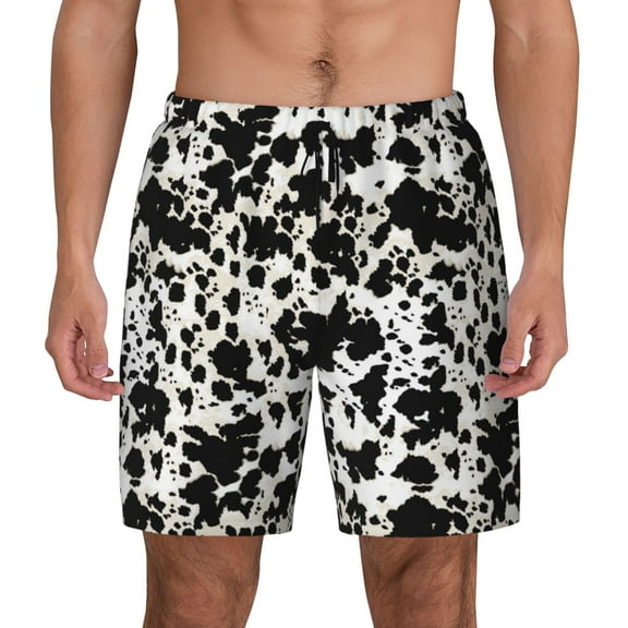 Fotbe Cow Skin 1 Men’s Swim Trunks Quick Dry Swim Shorts Board Shorts with Mesh Lining-Small