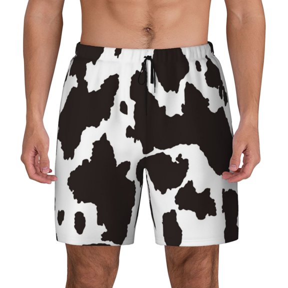 Fotbe Cow Skin 2 Men’s Swim Trunks Quick Dry Swim Shorts Board Shorts with Mesh Lining-Small