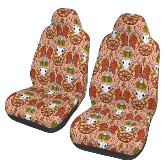 Fotbe Cow Skull Pattern Automotive Seat Covers for Cars Trucks and SUVs – Car Seat Covers for Front Seats,Protective Seat Covers,Vehicle Seat Covers, Set of 2