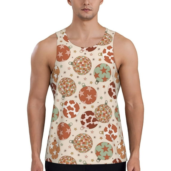 Fotbe Cow Spots And Disco Ball Pattern Men's Quick Dry Workout Tank Top Gym Muscle Tee Fitness Bodybuilding Sleeveless T Shirt Breathable Workout Shirt-3X-Large
