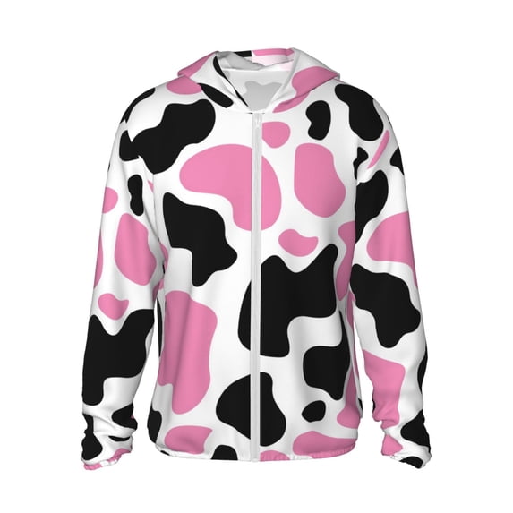 Fotbe Cow Spots Men's Women's UPF 50+ Sun Protection Jacket Hooded Cooling Shirt with Pockets Hiking Outdoor Performance-Large