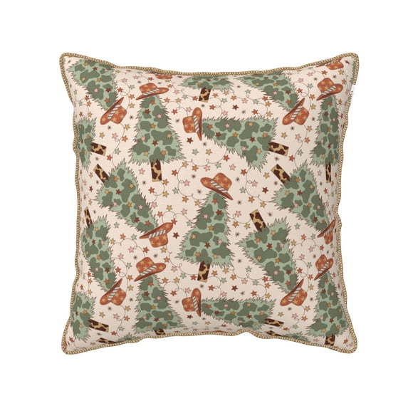 Fotbe Cowboy Christmas Trees Pattern Velvet Decorative Throw Pillow Covers with Elegant Piping, Soft Plush Cushion Cover for Sofa, Bed, Car, Office-16"x16"