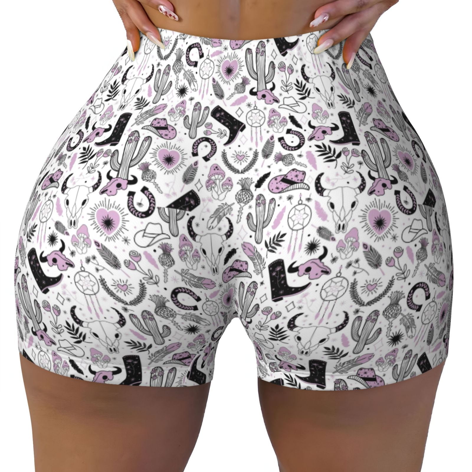 Fotbe Cowboy Seamless Shorts, Womens Workout Shorts High Waist Stretch