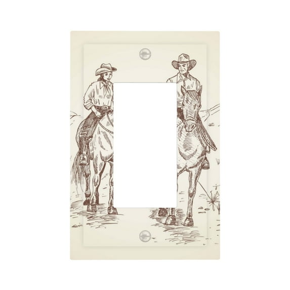 Fotbe Cowboys Riding Horses In Desert Print Duplex Receptacle Wall Plate, 1-Gang 5.0" x3.0" Wall Outlet Covers, Dual Outlet Faceplates Covers, Color-matched Screws Included-Style U