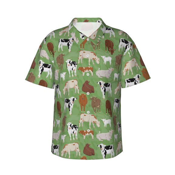 Fotbe Cows And Calves Hawaiian Shirt for Men Unisex Summer Beach Casual Short Sleeve Cotton Linen Button Down Shirts-XX-Large