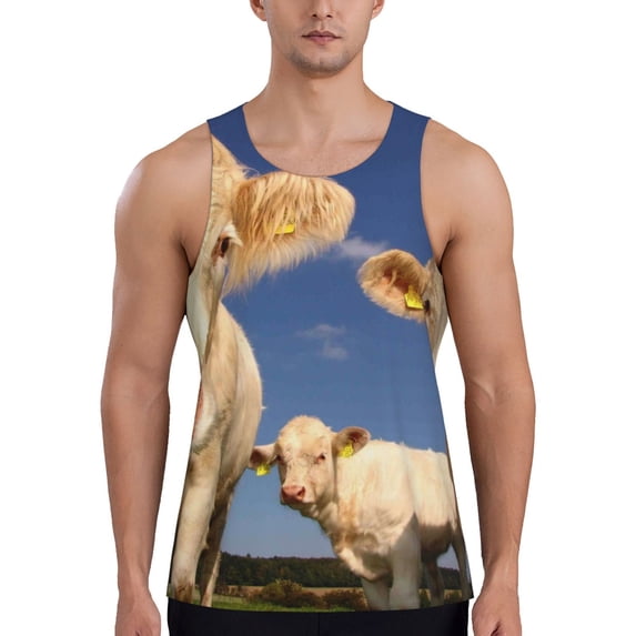 Fotbe Cows Cattles Pattern Men's Quick Dry Workout Tank Top Gym Muscle Tee Fitness Bodybuilding Sleeveless T Shirt Breathable Workout Shirt-X-Large
