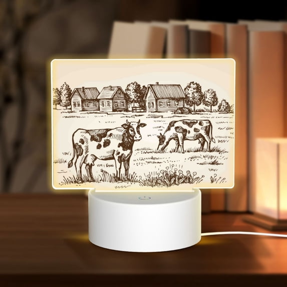Fotbe Cows On The Farm Pattern Acrylic Night Light Gift with 3 Color ModesTouch-Sensitive LED Lamp Perfect Gift for Mother's Day, Birthday, or Christmas