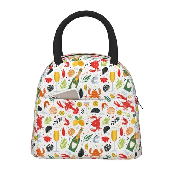 Fotbe Crabs Shrimps Pattern Lunch Bag, Insulated Lunch Box, Small Leakproof Cooler Food Lunch Containers Reusable High Capacity Lunch Tote Bags for Work, Travel, Outdoor