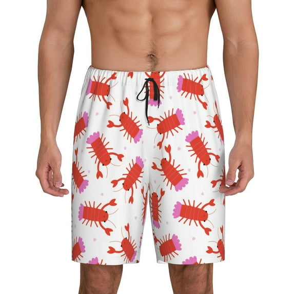 Fotbe Crayfish And Hearts Pajama Shorts for Men, Men's Pajama Bottoms, Sleepwear,Short Pajama Pants-Small