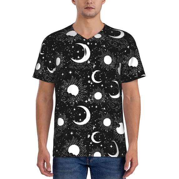 Fotbe Crescent and Stars Baseball Jersey Shirt for Men and Women, Casual Short Sleeves Button Down T-Shirt-X-Large