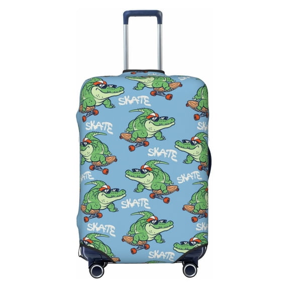 Fotbe Crocodile Riding Skateboard Luggage Cover Protector,Suitcase Protector,Scratch and Dirt Resistant,Fits 18-32 Inch Luggage-X-Large