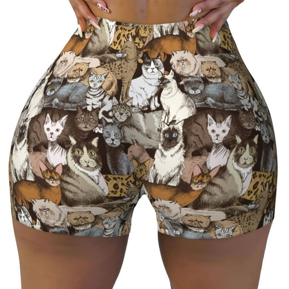 Fotbe Cut Cats Seamless Shorts, Womens Workout Shorts High Waist Stretch Booty Short for Gym/Yoga/Running/Biking-Large