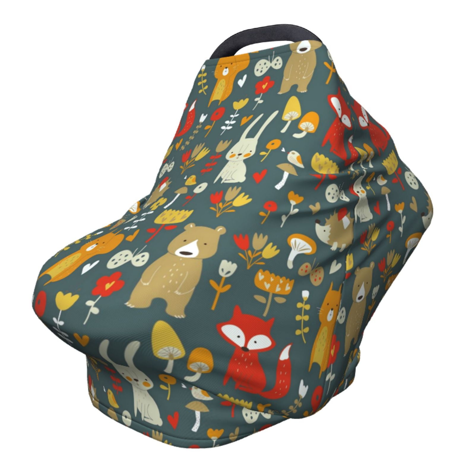 Fotbe Cute Animal Forest Pattern Car Seat Covers for Babies, Nursing Breastfeeding Cover Infant Carseat Canopy, Soft Stretchy Carrier Cover