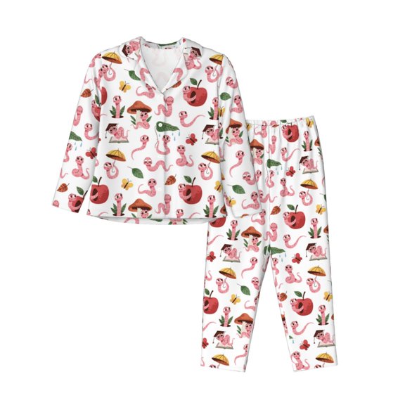 Fotbe Cute Animal Pattern Long Sleeve Pajama Set for Women,Sleepwear Set,2-piece Loungewear Set,Soft PJs Comfy Nightwear with Pockets -Small