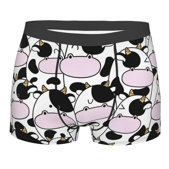 Fotbe Cute Animal with Cow Men’s Total Support Pouch Boxer Briefs, X-Temp Cooling, Moisture-Wicking Underwear, Regular, Long-leg and Trunk-Large