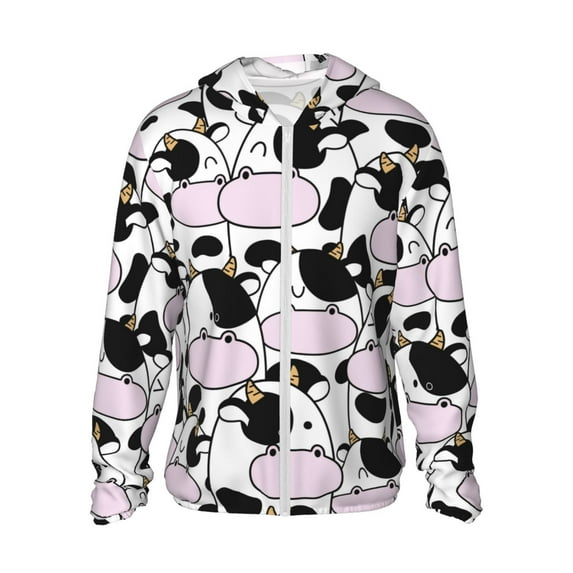 Fotbe Cute Animal with Cow Men's Women's UPF 50+ Sun Protection Jacket Hooded Cooling Shirt with Pockets Hiking Outdoor Performance-3X-Large