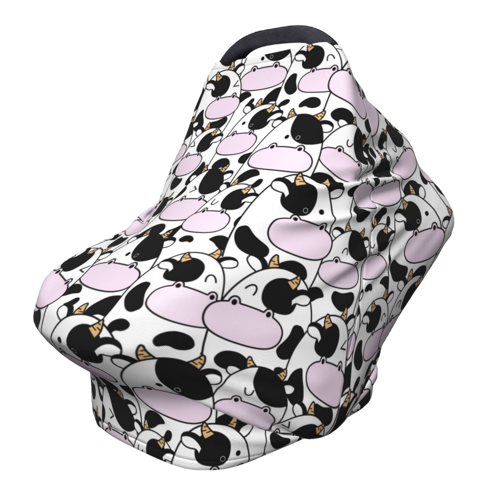 Fotbe Cute Animal with Cow Pattern Car Seat Covers for Babies, Nursing Breastfeeding Cover Infant Carseat Canopy, Soft Stretchy Carrier Cover