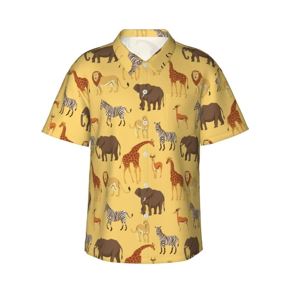 Fotbe Cute Animals Hawaiian Shirt for Men Unisex Summer Beach Casual Short Sleeve Cotton Linen Button Down Shirts-Medium