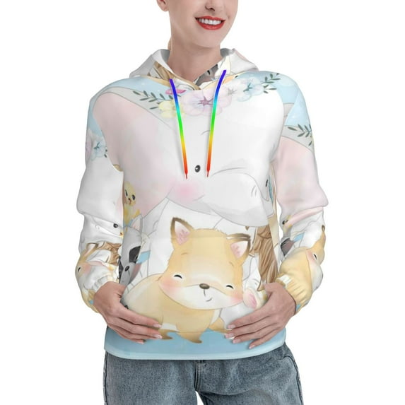 Fotbe Cute Animals Pattern Womens Long Sleeve Hoodie, Pullover Hooded Sweatshirt, Kangaroo Pocket Hoodie with Eye-catching Drawstrings-Medium