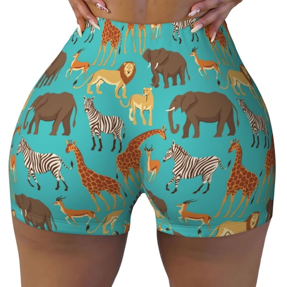 Fotbe Cute Animals Seamless Shorts, Womens Workout Shorts High Waist Stretch Booty Short for Gym/Yoga/Running/Biking-Large
